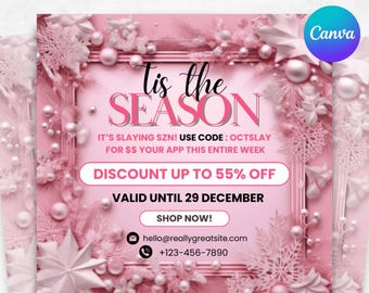 Tis The Season Booking Flyer, December Booking Flyer Template, Braid Hair Nail Tech Flyer Template, Christmas Flyer, Canva Template