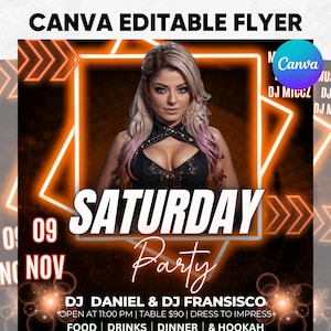 Saturday Night Party Flyer, Club Flyer Template, Event Flyer, DIY Flyer Design, Editable Canva Template, Club Flyer, Premade Instagram Post