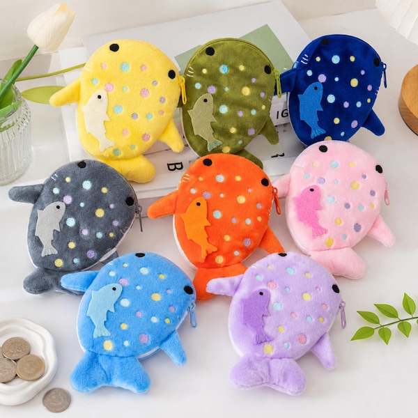 Monedero con cremallera de tiburón ballena, monedero pequeño para monedas, llavero, estuche para auriculares, regalo para mujeres y niñas, monedero con forma de animal, llavero