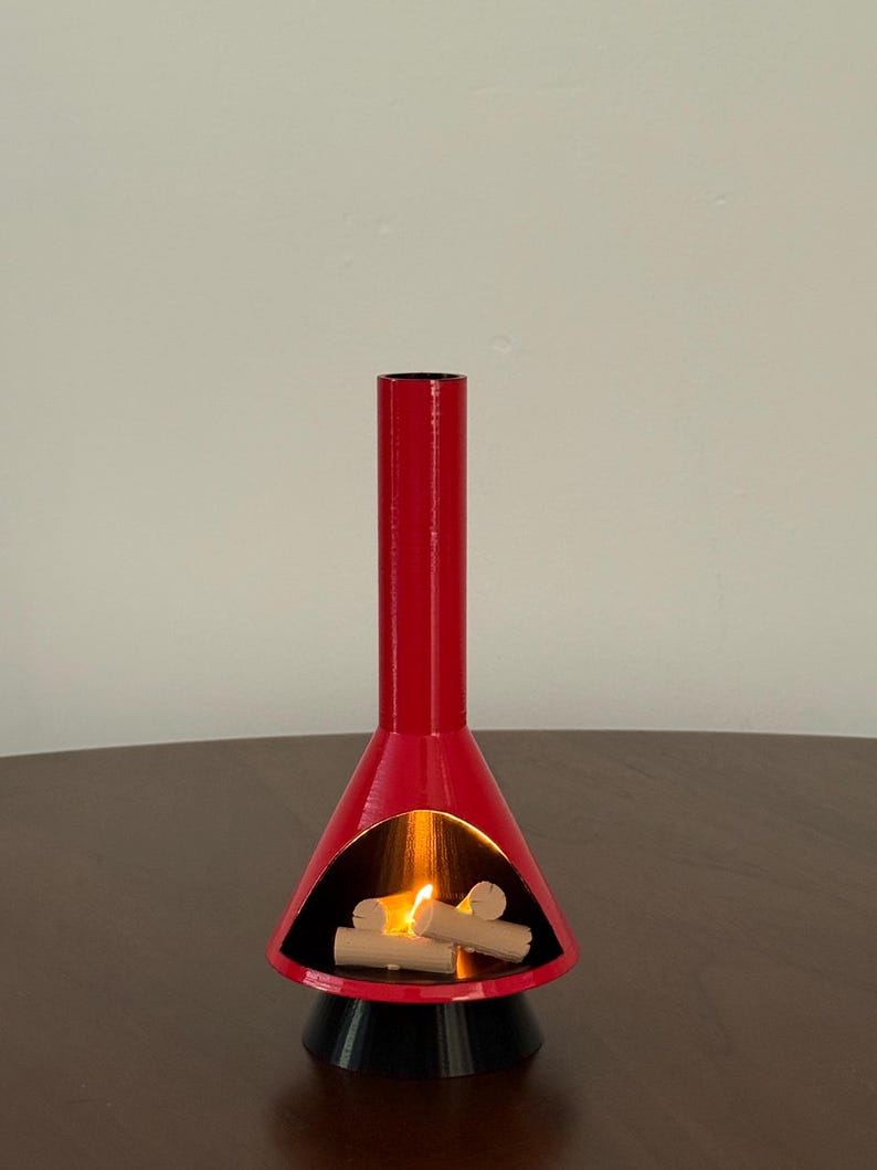 Miniature Mid-Century Modern-style LED Fireplace Fired Red