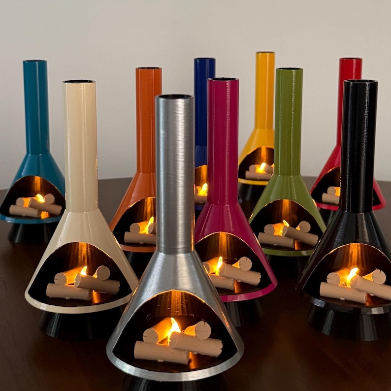 Miniature Mid-Century Modern-style LED Fireplace Chrome