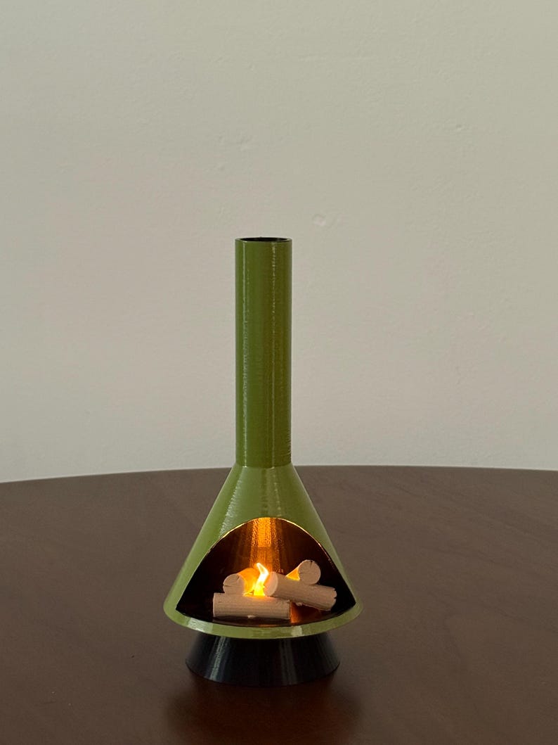 Miniature Mid-Century Modern-style LED Fireplace Avocado