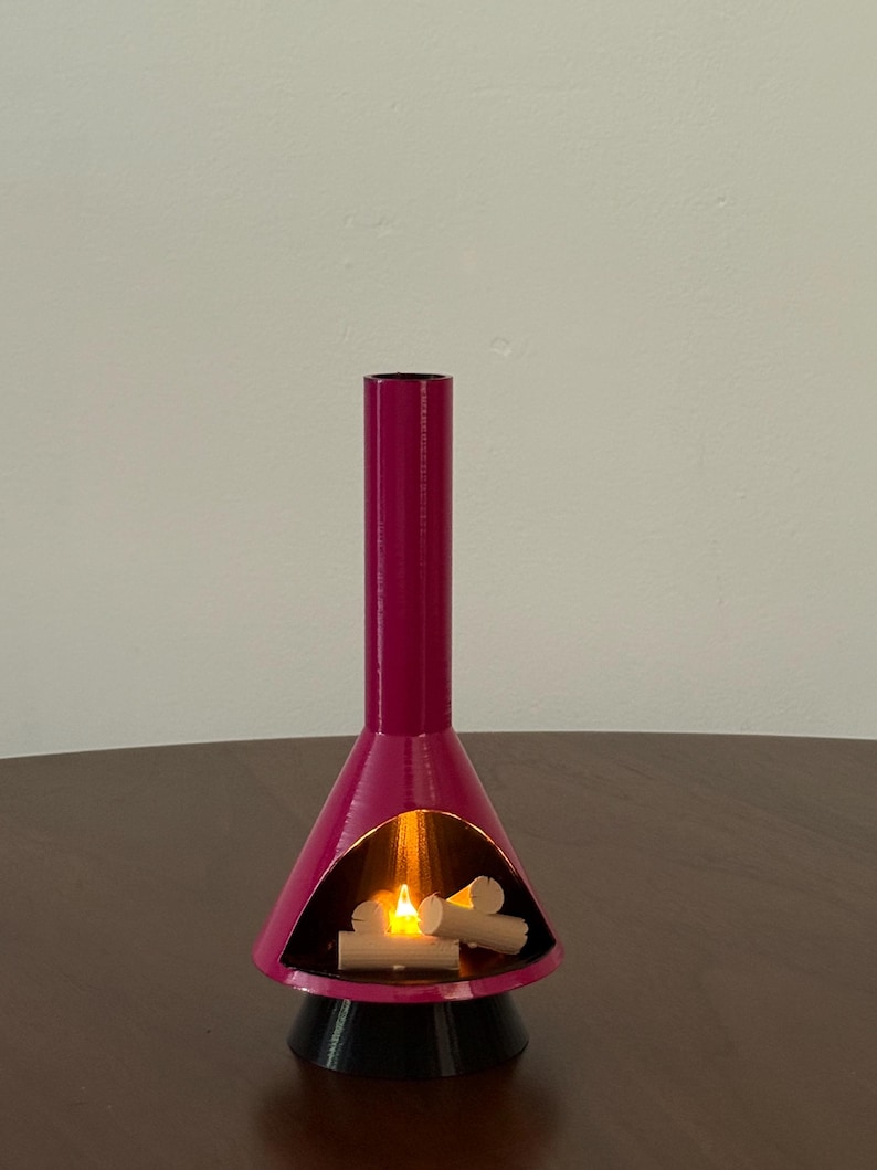 Miniature Mid-Century Modern-style LED Fireplace Barbie Pink