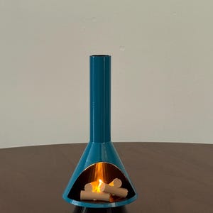 Miniature Mid-Century Modern-style LED Fireplace Teal