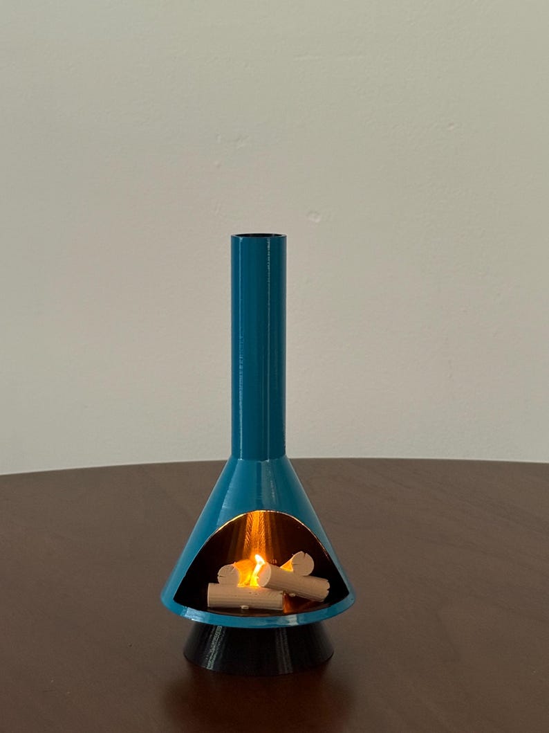 Miniature Mid-Century Modern-style LED Fireplace Teal