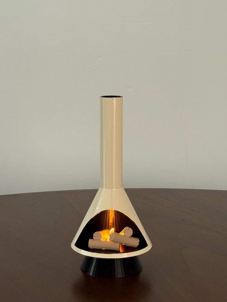 Miniature Mid-Century Modern-style LED Fireplace Ivory
