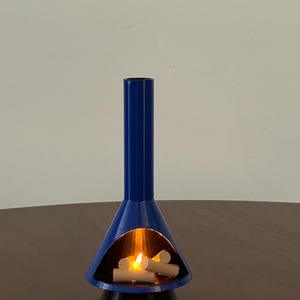 Miniature Mid-Century Modern-style LED Fireplace Ink Blue