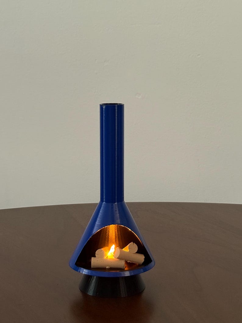 Miniature Mid-Century Modern-style LED Fireplace Ink Blue