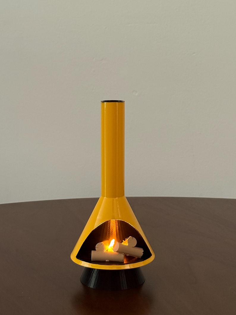Miniature Mid-Century Modern-style LED Fireplace Yellow