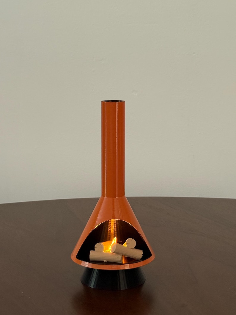 Miniature Mid-Century Modern-style LED Fireplace Burnt Orange