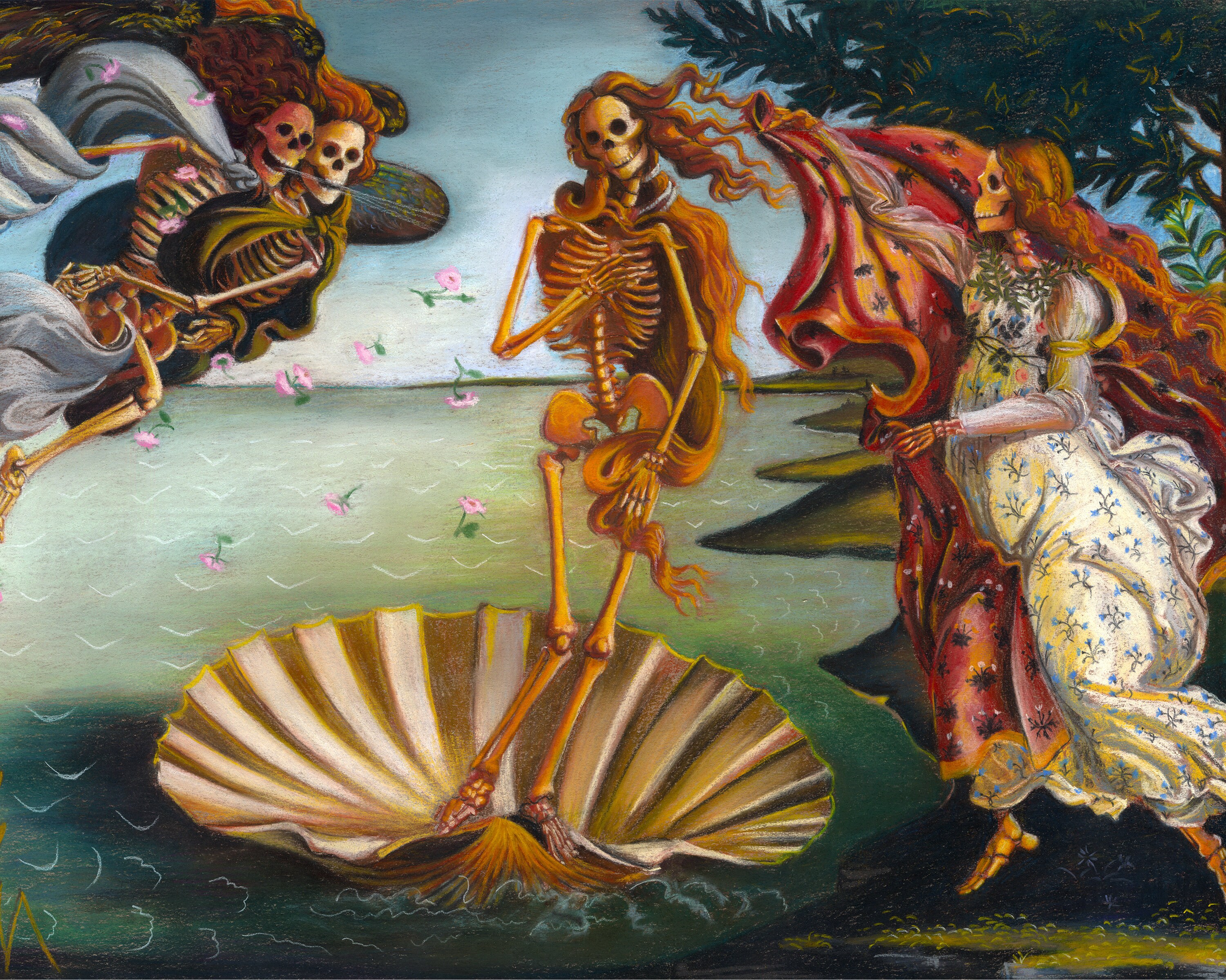 Skelly on the Half Shell - Renaissance skeleton venus on the half shell  birth of venus downloadable print