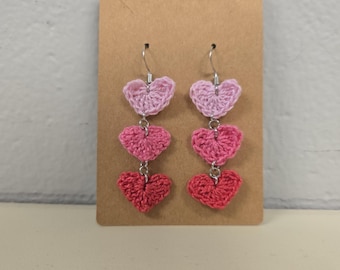 Handmade Micro Crochet Valentines Sweetheart Dangle Earings