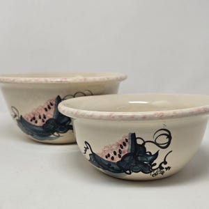 Ellis Pottery TX Nesting Mixing Bowls Handbemalte Wassermelone 2er-Set Signiert