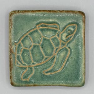 Vintage Pewabic Pottery Sea Turtle Tile 2.75" Green 1997 Goodwill Partnership