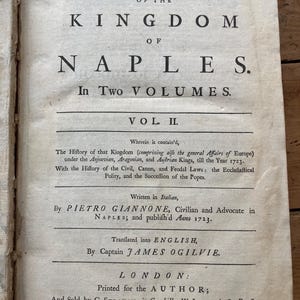Pietro Giannone. ‘The Civil History of the Kingdom of Naples’ 1731 Vol. 2