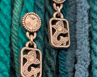 Vintage Brighton Silver Clear Rhinestone Pierced Earrings