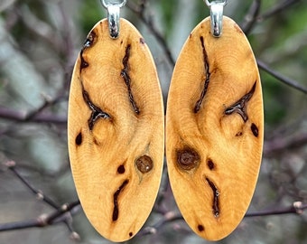 Alaska Burl Yellow Cedar Wooden Crazy Face Lightweight Earrings