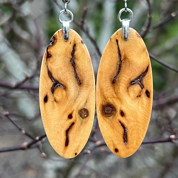 Alaska Burl Yellow Cedar Wooden Crazy Face Lightweight Earrings