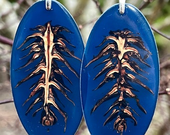 Aqua Pine Cone Blue Resin Douglas Fir Lightweight Large Earrings