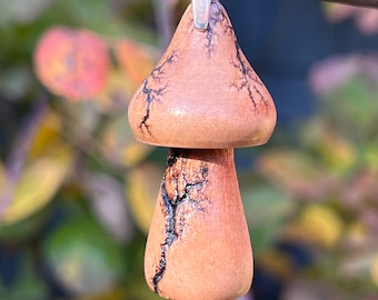 Mushroom Pendant Cute Wood Fractal Burned