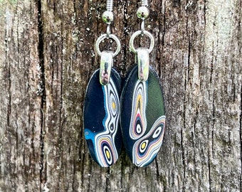 Petite Small Rare Fordite Earrings Detroit Agate Car Paint Super Lightweight