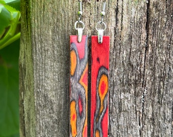 Rainbow Flame Laminated Silver Birch Wood Earrings