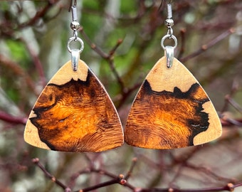 Guitar Pick All Natural Desert Ironwood Burl Earrings