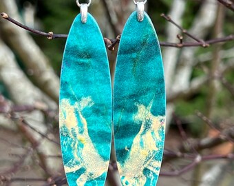 Blue Infused Curly Maple Wood Earrings