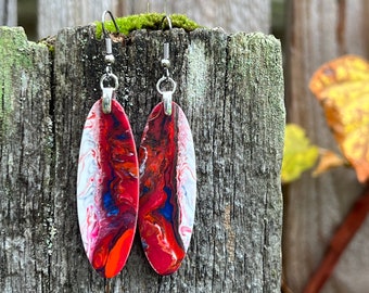 Red White And Blue Lightweight Big Reclaimed Resin River Earrings