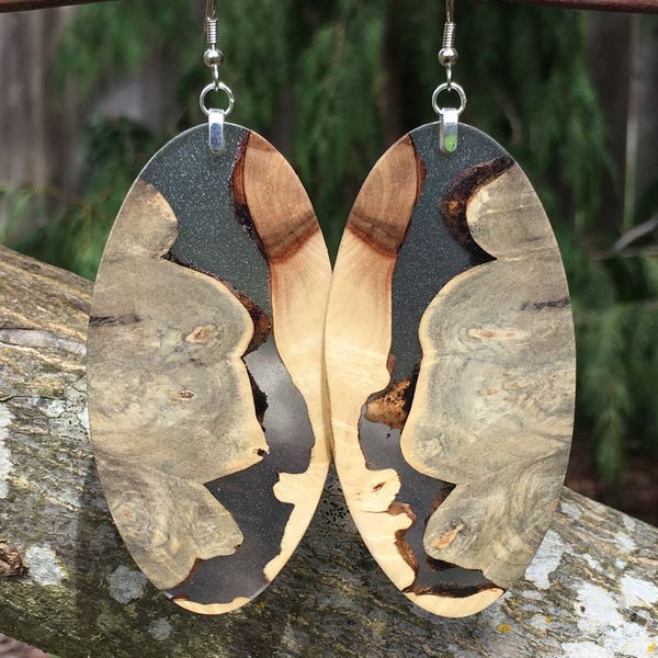 Mega Huge Resin/Wood Earrings Made From Reclaimed Buckeye Burl