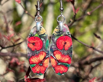Stunning Unique 1 1/2 Inch Long Red Cholla Cactus Resin Earrings