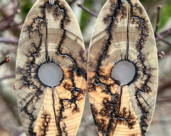 Big Earrings Insane Electric Fractal Burned Earrings With Resin Accent Windows