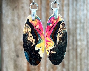 Small Earrings Infused Box Elder Stabilized Resin Color Rainbow