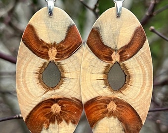 Insanly Awesome Natural Monkey Puzzle Wood And Resin Window Earrings