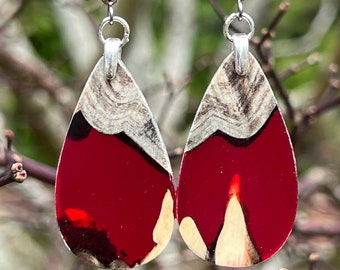 Fun Teardrop Earrings Made From Reclaimed Buckeye Burl Wood And Resin