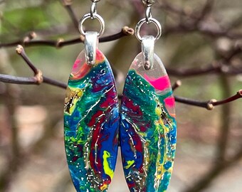 Rainbow Resin Metal Fusion Modern Lightweight Earrings