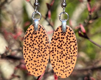 Leopard Print Poka Dot Super Light Weight Palm Wood Earrings