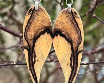 Stunning One Of A Kind Wooden Swallow Wing Shaped Earrings Made Of Black And White Ebony