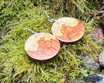 Light Weight Natural Amboyna Burl Wooden Earrings