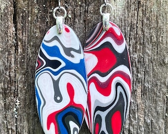 Red White And Blue Rare Fordite Earrings Detroit Agate Car Paint Super Lightweight