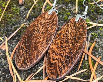 Hawaiian Pheasant Wood Light Weight Reclaimed Wood Dangle Natural Earthtone Earrings