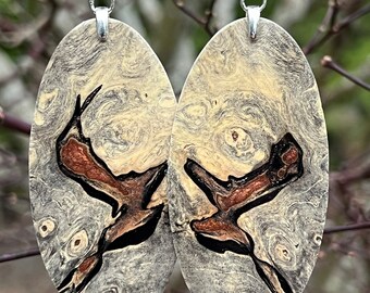 Big Earrings Natural Wood Earrings Buckeye Burl Reclaimed Wood Lightweight