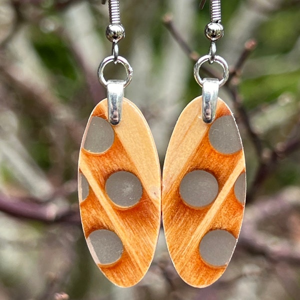 Alaska Burl Yellow Cedar Wooden Small Lightweight Earrings Resin Filled Holes Accents