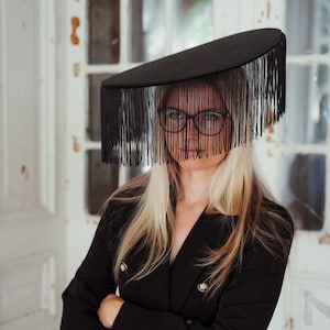 Black Fringe Fascinator Hat: Handmade EVA Foam Headpiece