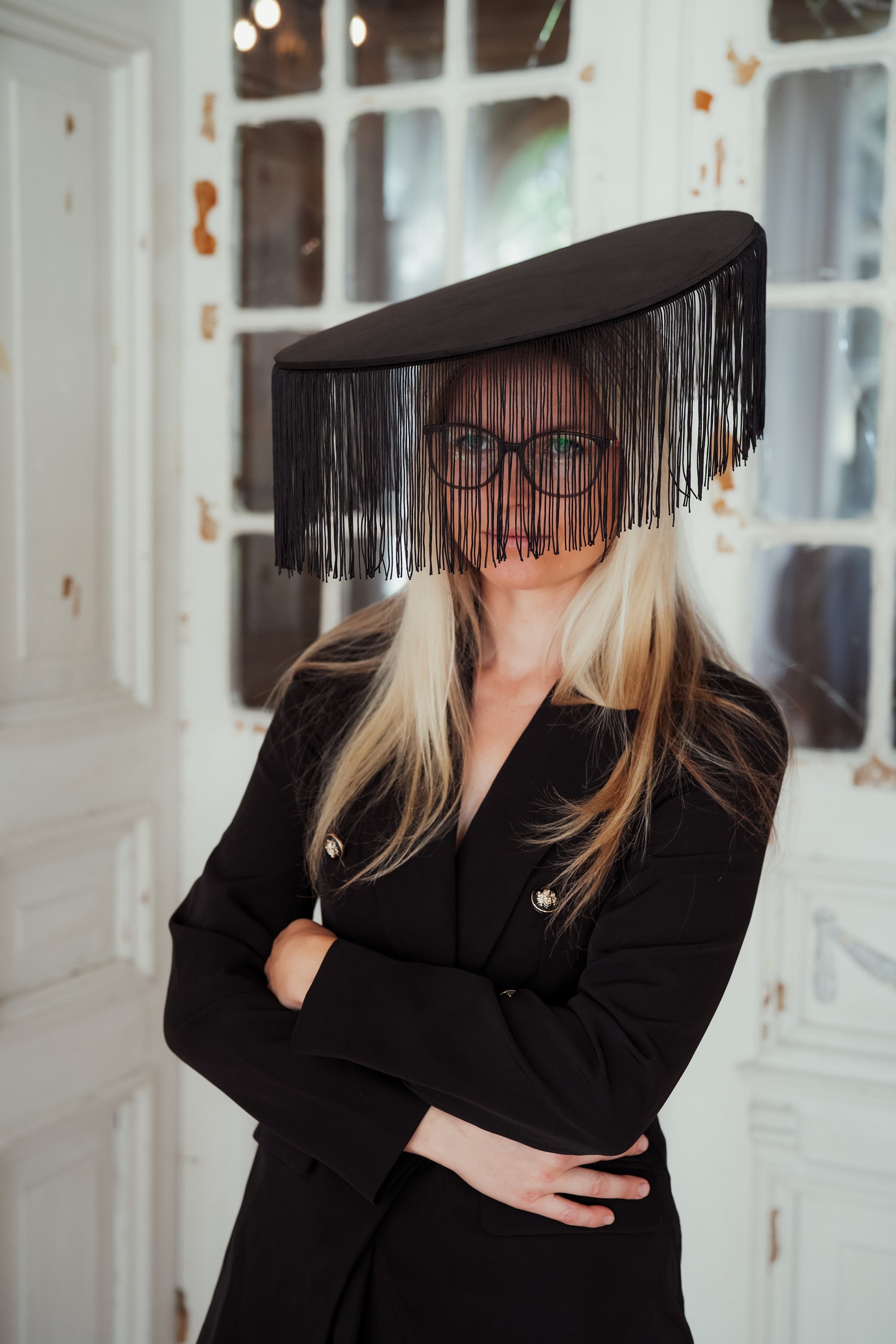 Black Fringe Fascinator Hat: Handmade EVA Foam Headpiece