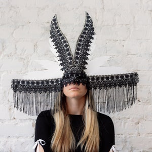 Masquerade Mask Black and White, Venetian Mask, Adult Dance Lace Mask, Black Lace Mask, Black Ear Mask