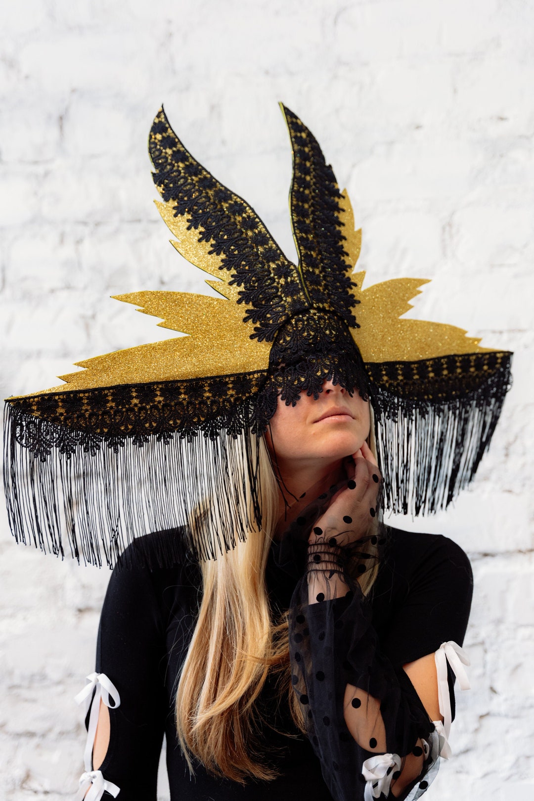 Black and Gold Masquerade Mask: Venetian Lace Fringe Mask - Etsy