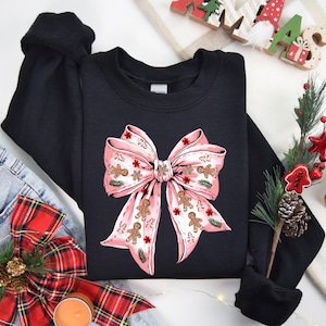 Christmas Gingerbread Bow Sweatshirt: Coquette Holiday Sweater