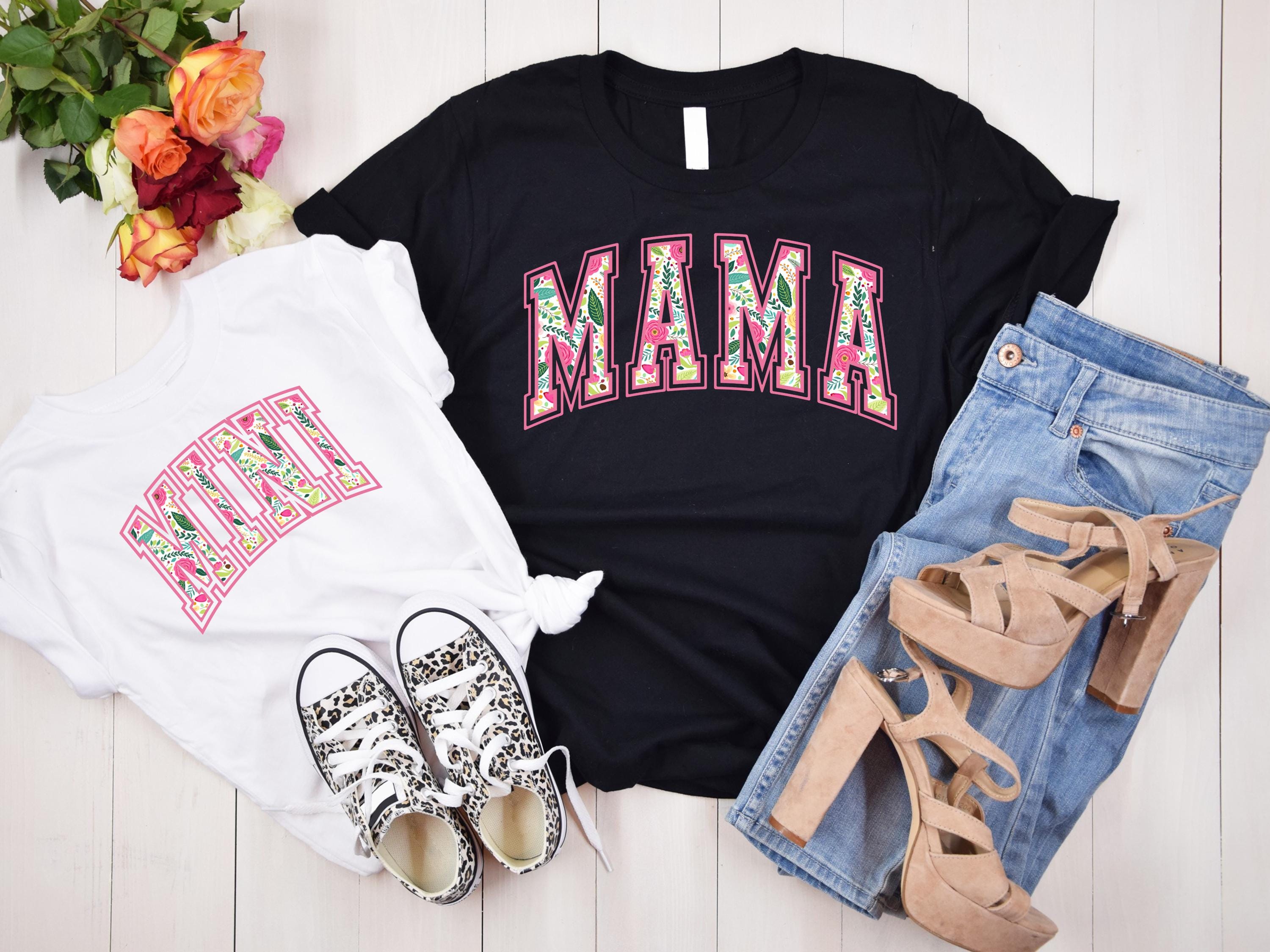 Pink Floral Mama Mini Matching Shirt, Mother's Day Gift, Matching Mommy and Me Pink Tee, Mother Daughter Shirts, Mama Mini Outfit