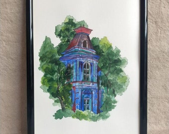 Painting a colorful watercolor house.